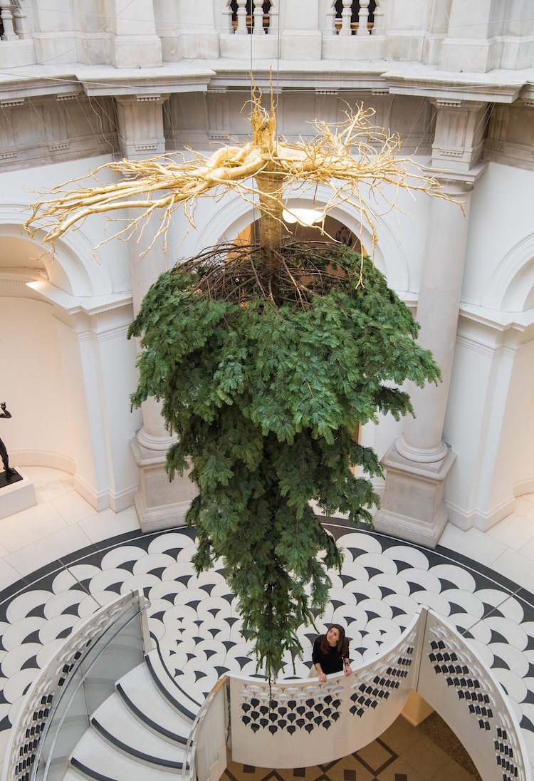Upside Down Christmas Tree Hangs in the Halls of Tate Britain
