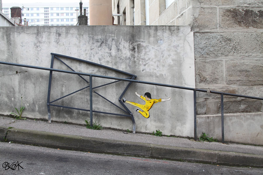 15 Playful Street Artists - Oak Oak using Bruce Lee in street art