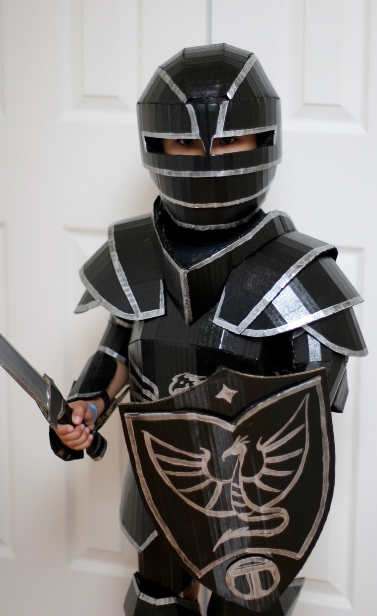 kid's cardboard knight costume