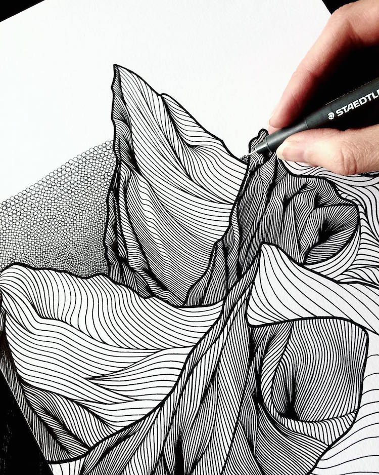 Christa Rijneveld Creates PenandInk Line Drawings of Mountains