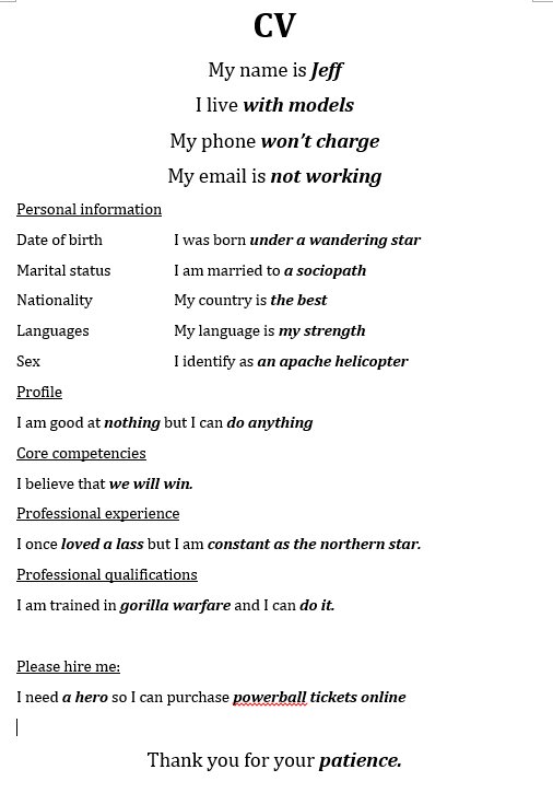 funny resume made from google autocomplete  now try your own