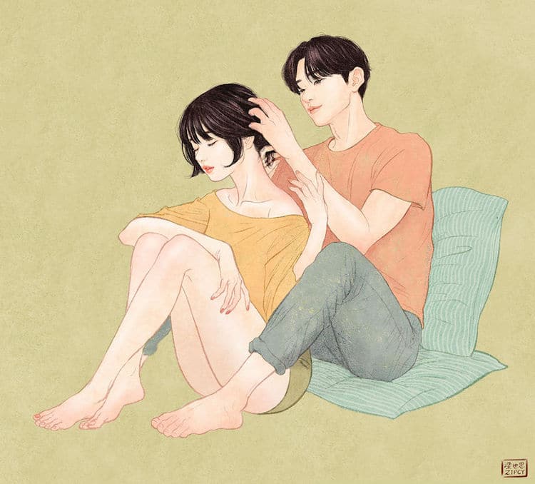 Relationship Drawings Capture Intimate Moments Between Couple