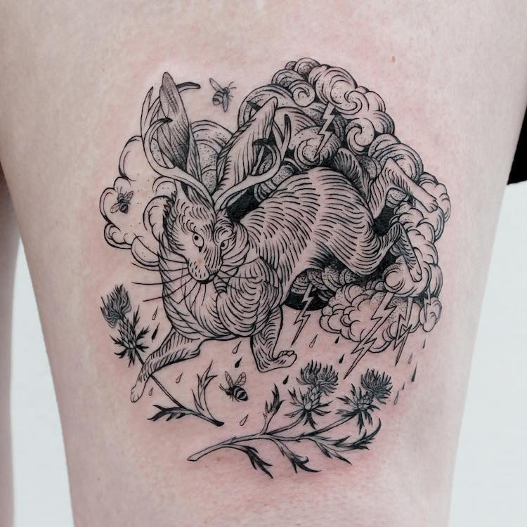 Fine Line Tattoo Artist Creates Detailed Black Ink Tattoo Art 