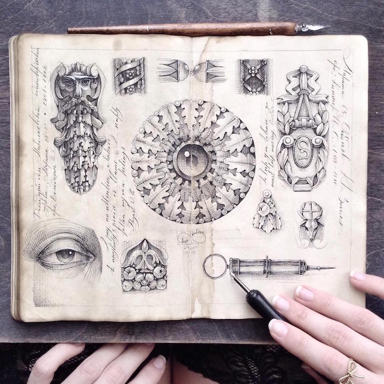 Ink Drawing Sketchbook Art by Elena Limkina Shows Artist's Eye for Detail