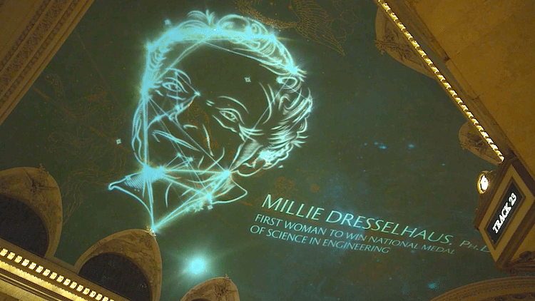 Famous Female Scientists Illuminated On The Ceiling Of Grand