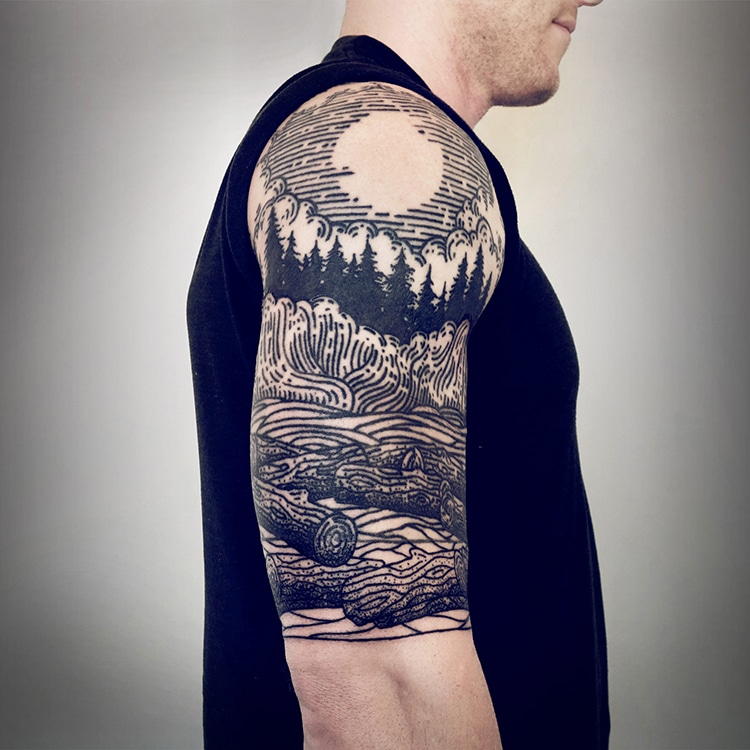 Half-Sleeve Tattoos Cover Arms in Mythical Landscape Illustrations, My  Modern Met