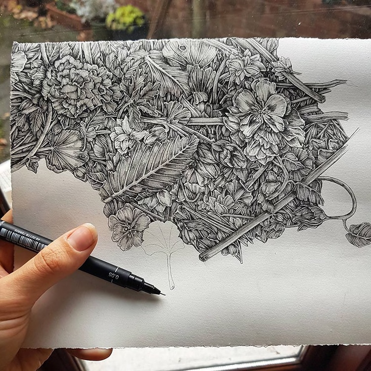 Artist Creates Detailed Pen and Ink Drawings of Imaginary Landscapes