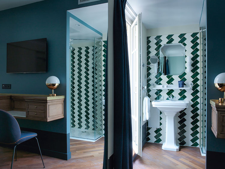 Intricate Geometric Tiles Of Hotel Guest Bathrooms In Paris