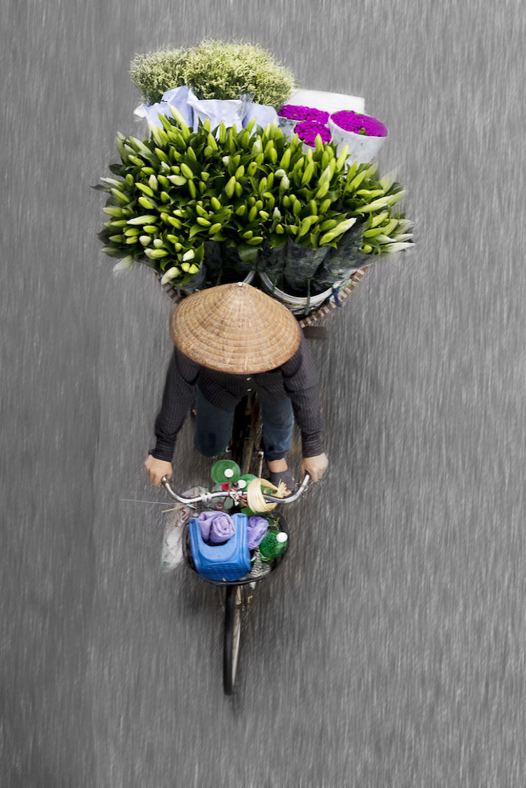 Photographer Shoots Floral Street Vendor Above Bridge