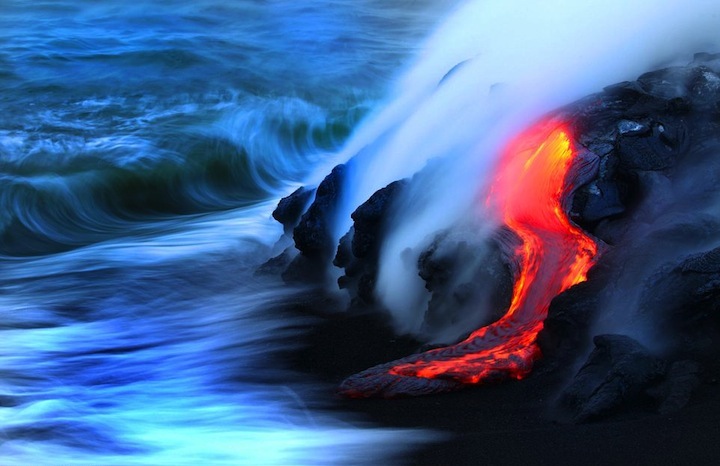 Nature Collides As Hot Lava Flows Into The Cool Ocean 1402