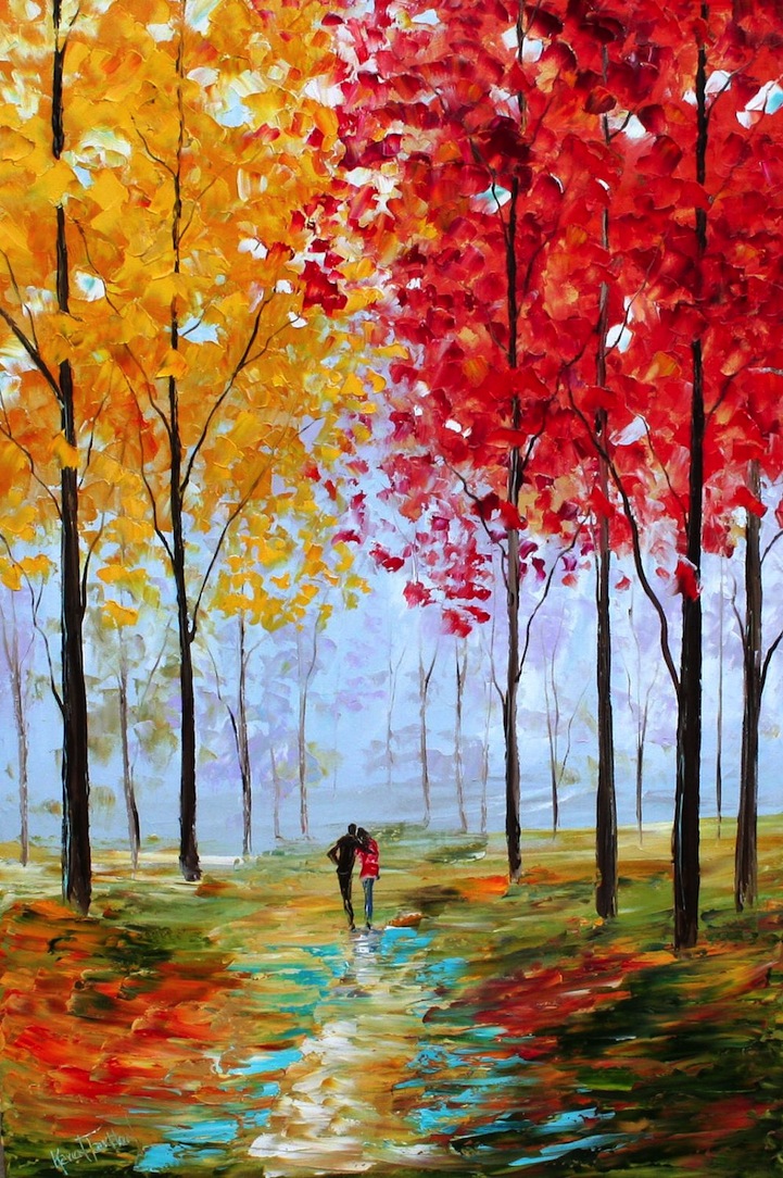 paintings romantic couples walking together painting textured tarlton