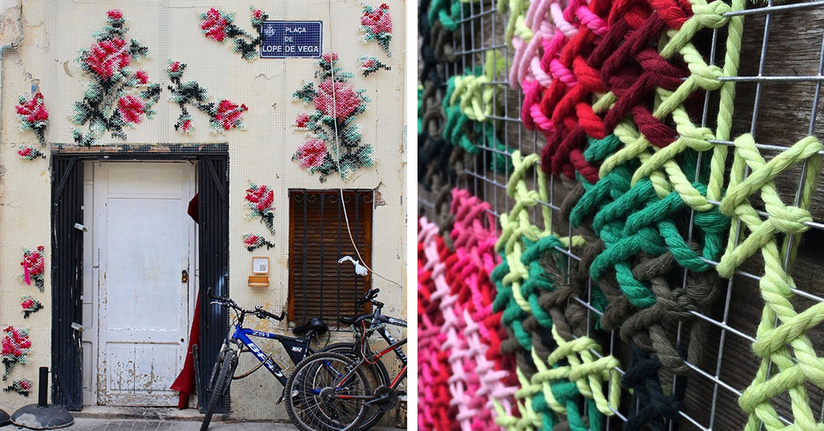 Delicate Cross-Stitched Flowers Pop Up on the Streets of Spain