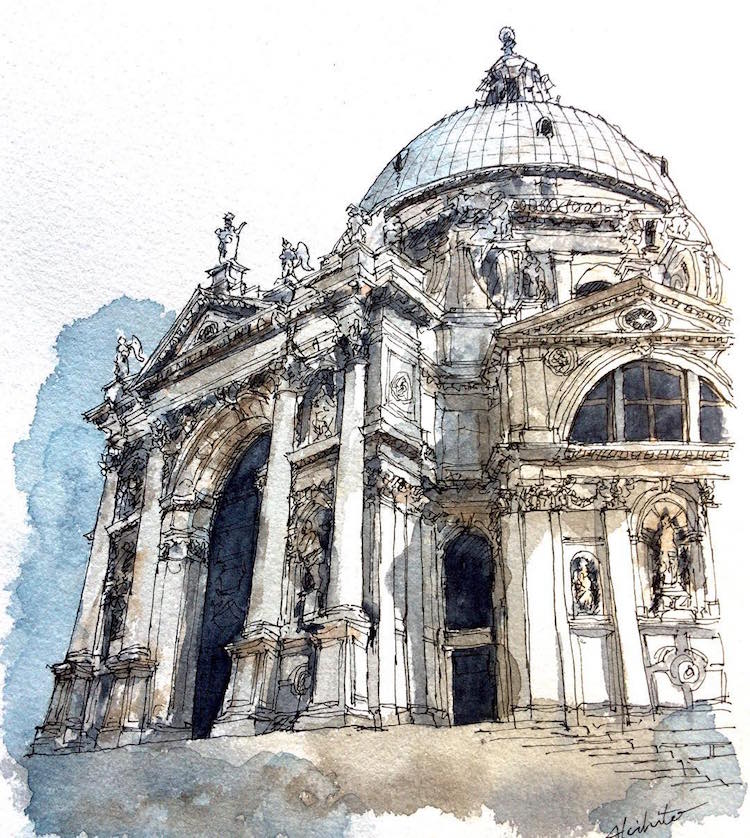Watercolor Paintings of International Architecture by Artist With