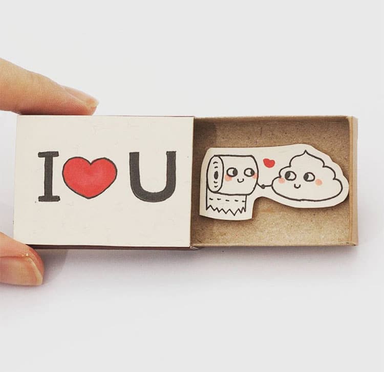 Funny Love Card I Love You Poo & Toilet Paper Matchbox Card