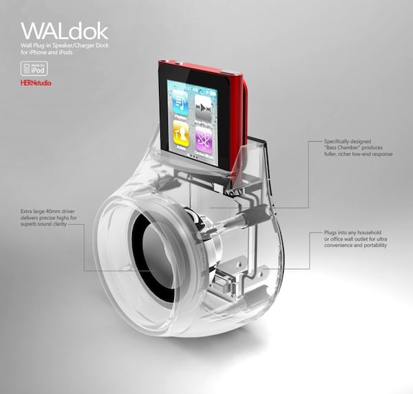 4. WALdok - Speaker/Charger Dock Just got back from your morning jog and want to throw on some slammin' tunes while you're in the shower? Check out WALdok. It's a prototype but will in development soon thanks to its backers at KickStarter. If you want to charge your iPod or iPhone directly to the wall outlet while also listening to some music, this is for you. It includes a bass chamber that simulates a sub-woofer for some deeper sound and an internal battery in case you want to use it as a desktop speaker. At $59, sounds like you're getting a steal. Check it out at KickStarter.