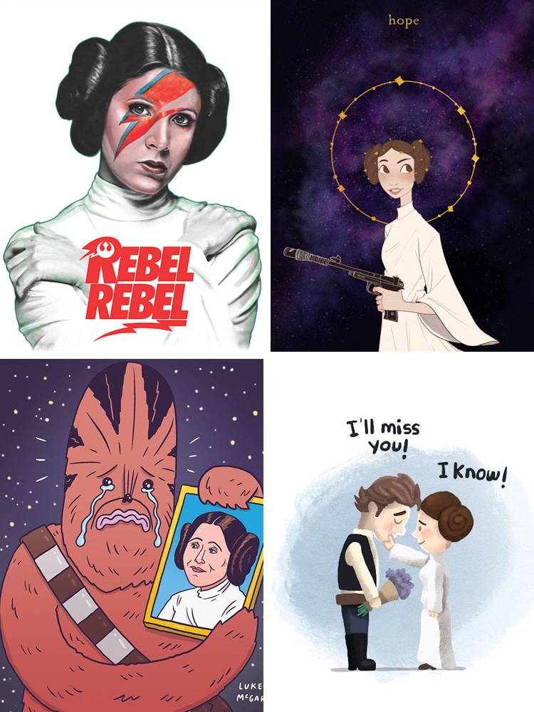 Artist homages of Carrie Fisher as Princess Leia