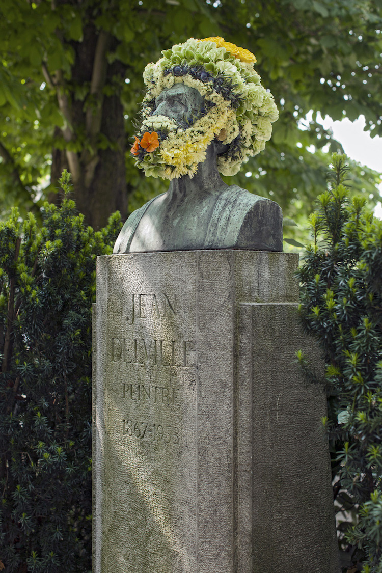 Flowers on public statues