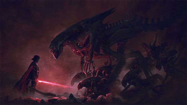 stormtrooper aliens illustration guillem pongoluppi star wars darth vader