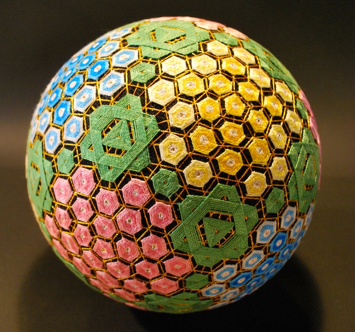 Temari ball with geometric pattern
