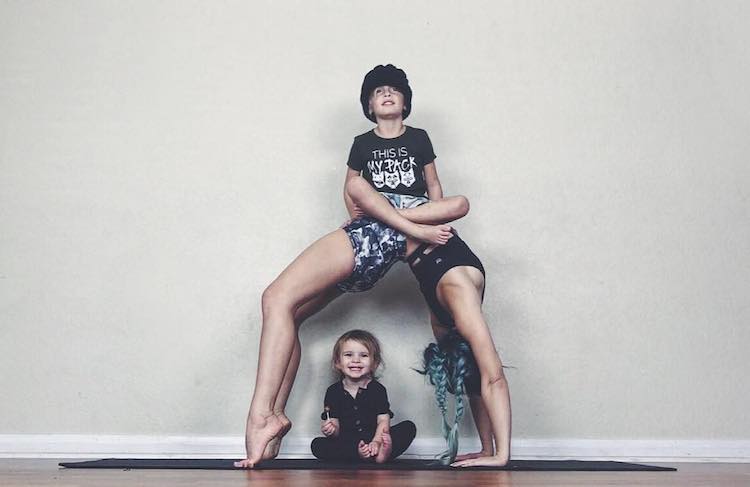 Mom Practice Family Yoga with the Help of Her Two Kids