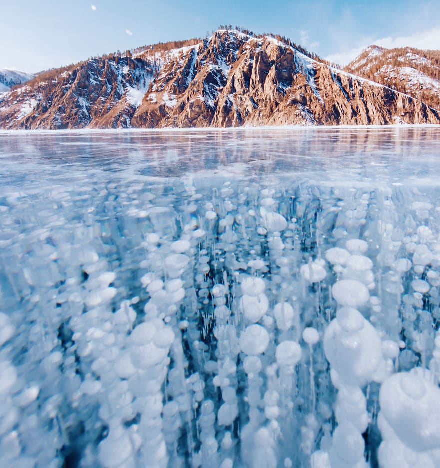 frozen lake baikal in siberia