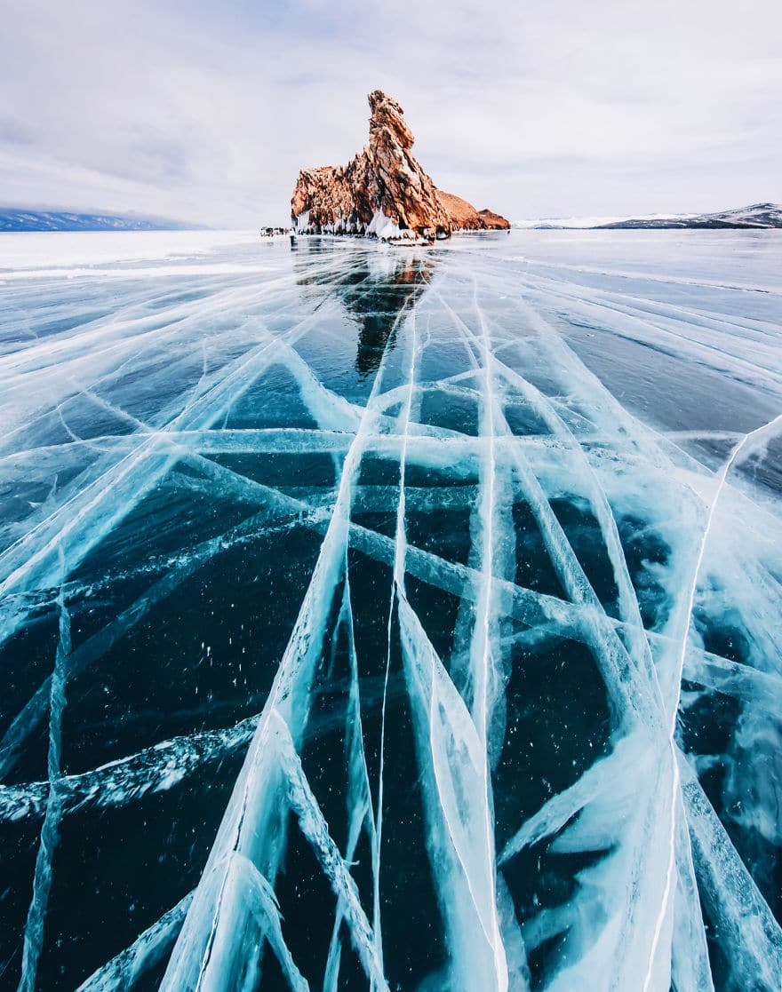 frozen lake baikal in siberia