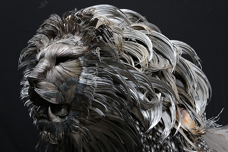 Incredible Lion  Sculpture Made from Hand Cut Steel Weighs 