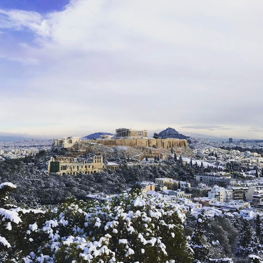 Snow Covered Acropolis greece archeology greek