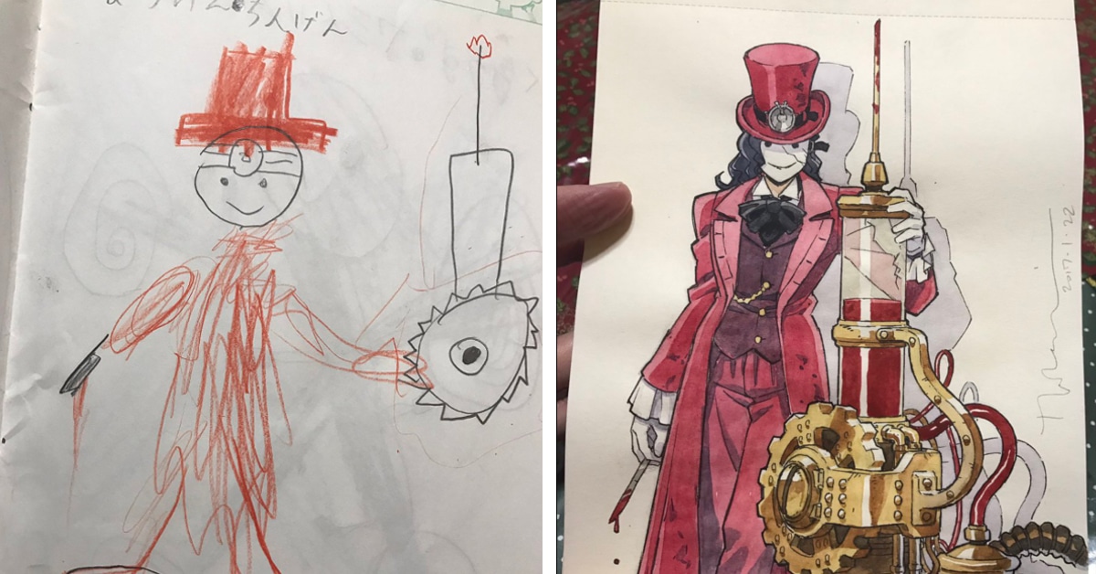Thomas Romain Transforms Son's Drawings Into Anime Characters