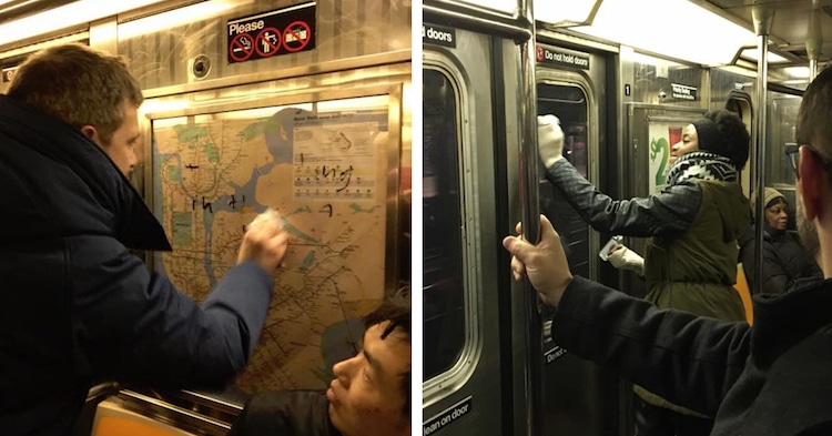 New Yorkers Remove Swastikas on Subway Car