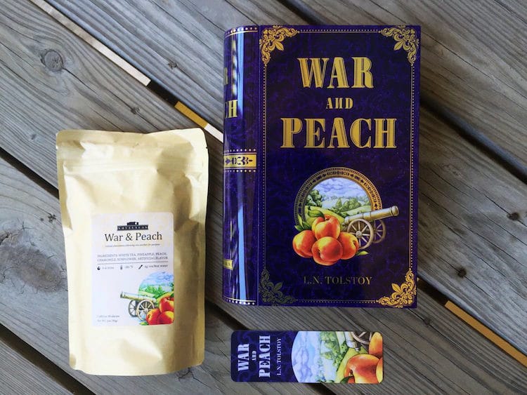 war and peach book-shaped tea tins novelteas puns