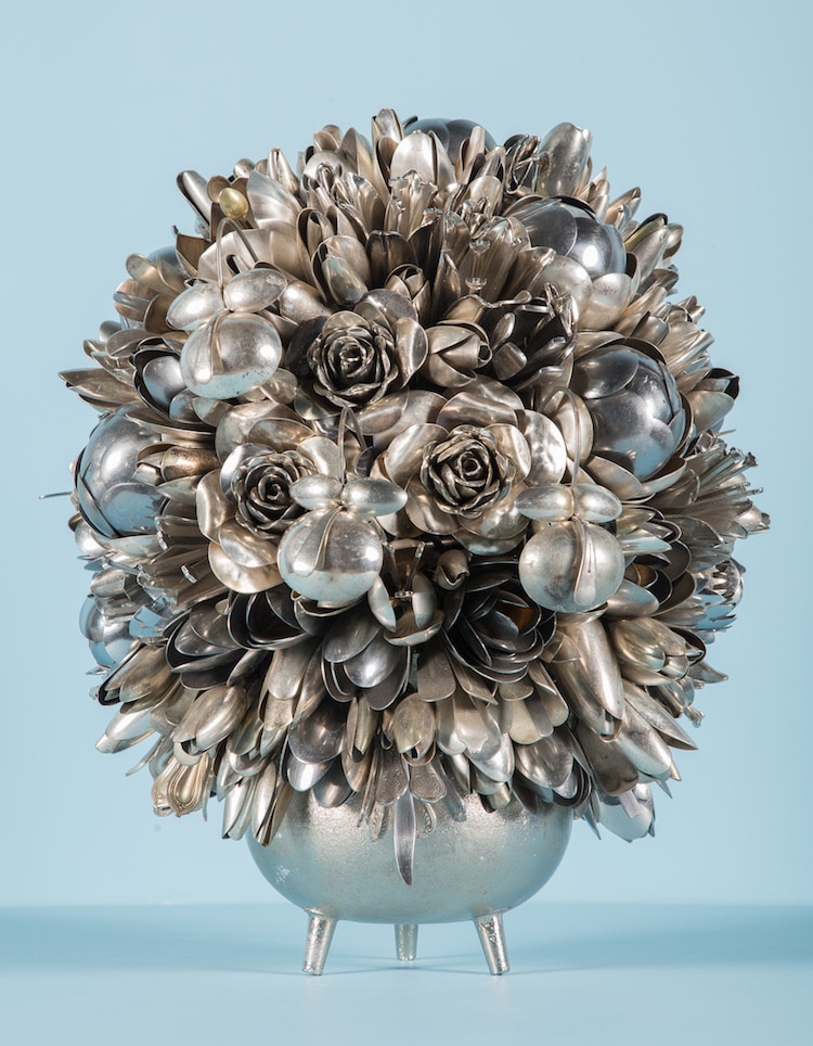 ann carrington utensil bouquets silveware art sculpture flowers