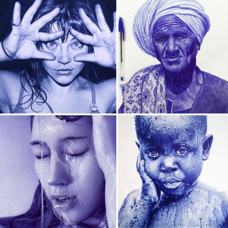 20+ Pieces of Ballpoint Pen Art and Photorealistic Portraits