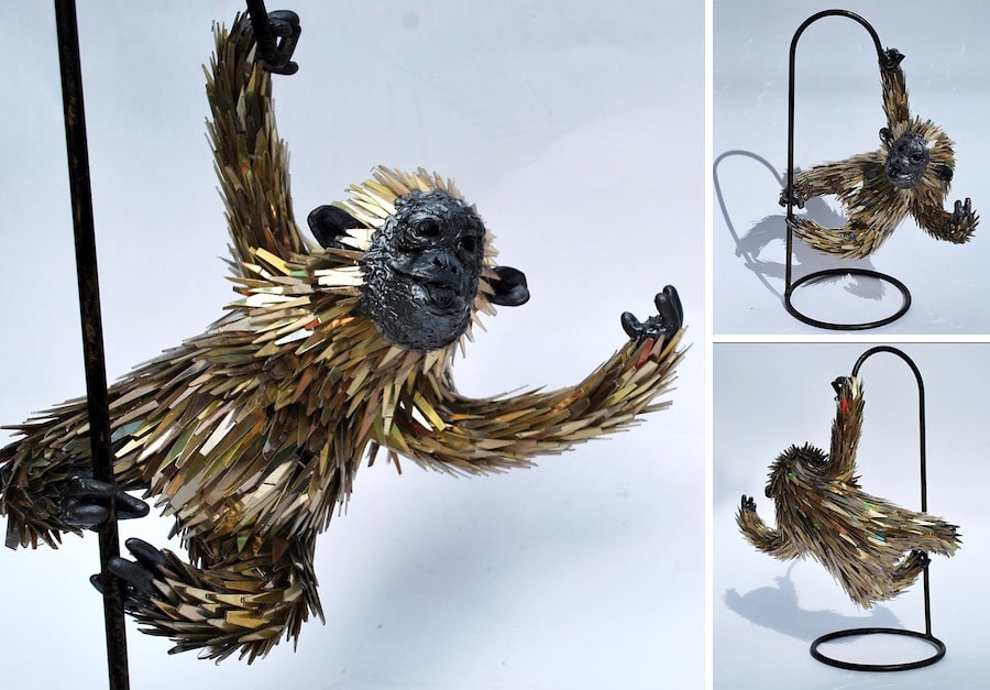 monkey sculpture repurposed art from recycled materials