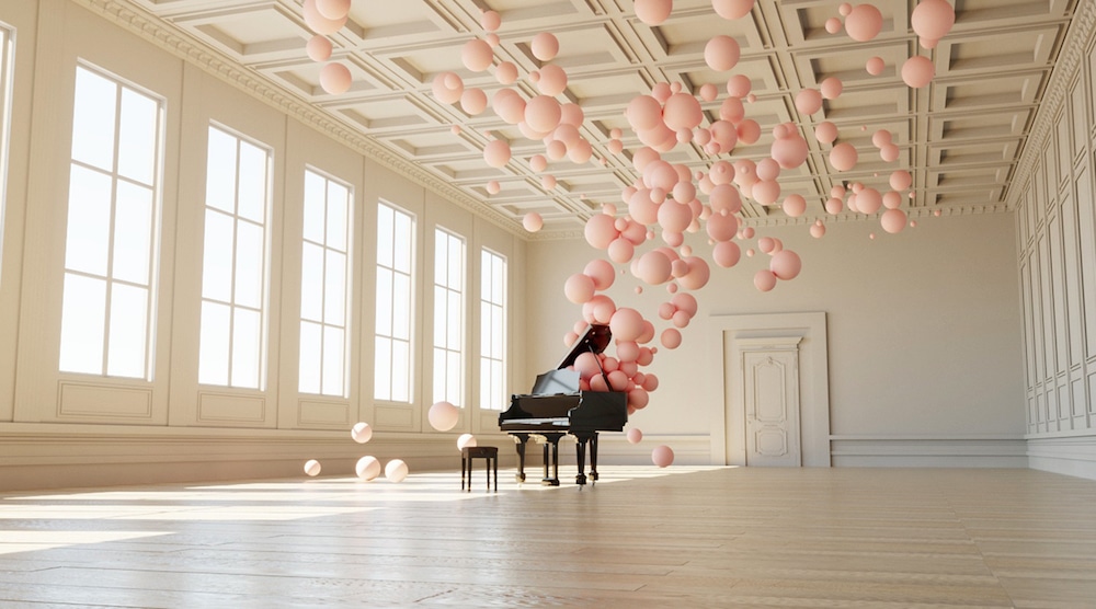 Musik materialiseret som Pastel Pink BubblesMusik materialiseret som Pastel Pink Bubbles  