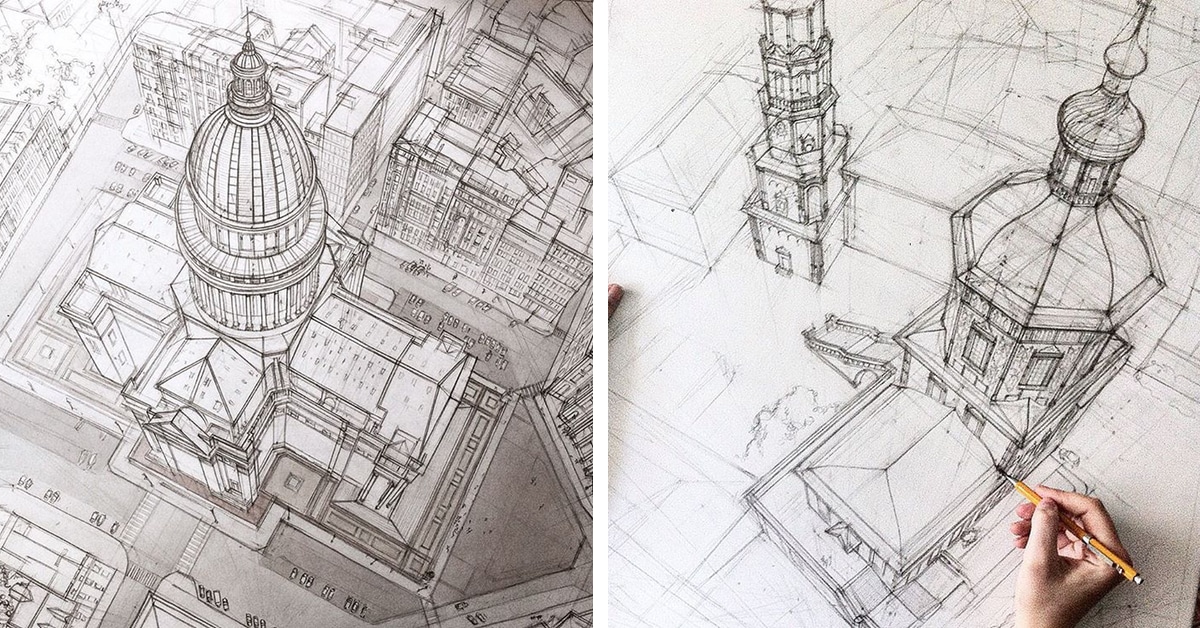 Freehand Architectural Sketches Demonstrate Immense Skill