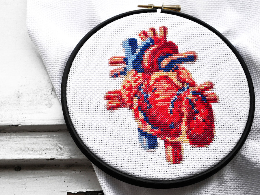 Bordado de corazón anatómico