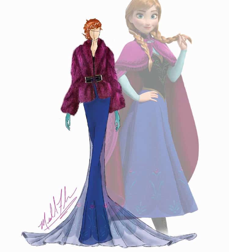 michael anthony couture disney princesses dibujos alta costura princesa anna dibujo princesa frozen