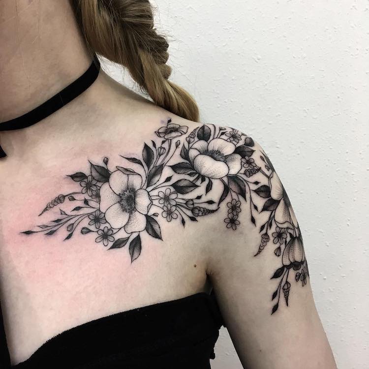 Bold Flower Tattoos Gracefully Drape Across the Body