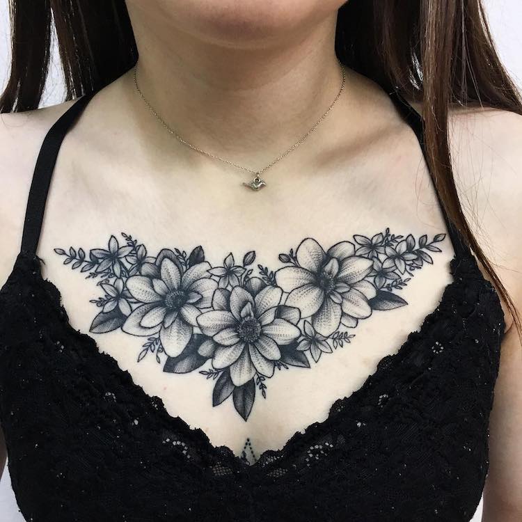 Bold Flower Tattoos Gracefully Drape Across the Body