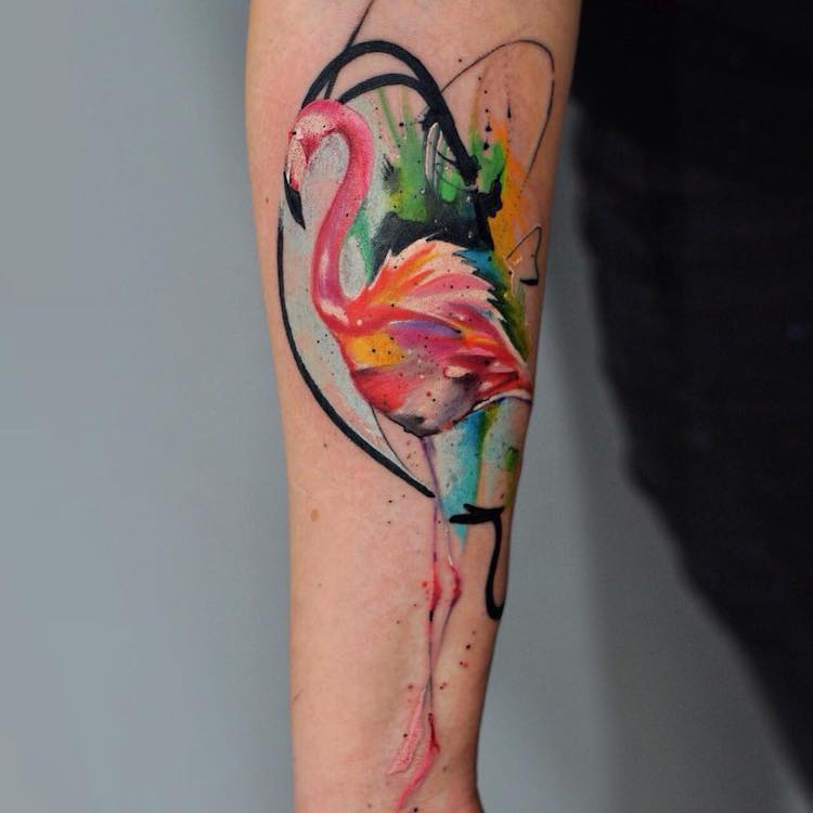 Watercolor flamingo | Flamingo tattoo, Tattoos, Feather tattoos