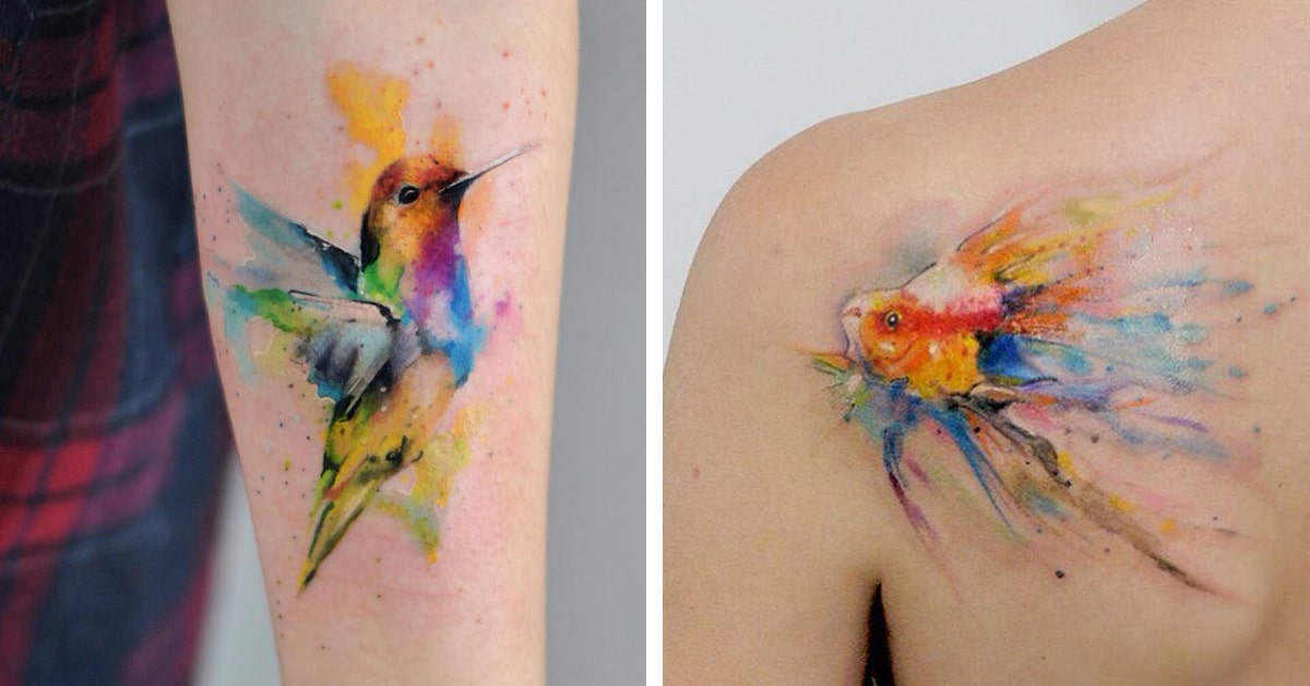 Animal Tattoos Add Bright Pops of Color to Sketchlike Tattoo Animals