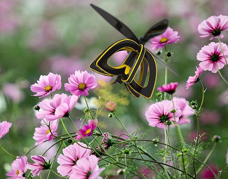 plan bee drone designed like black and yellow flowers