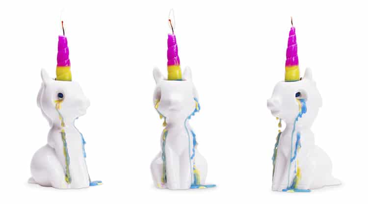 crying unicorn candle