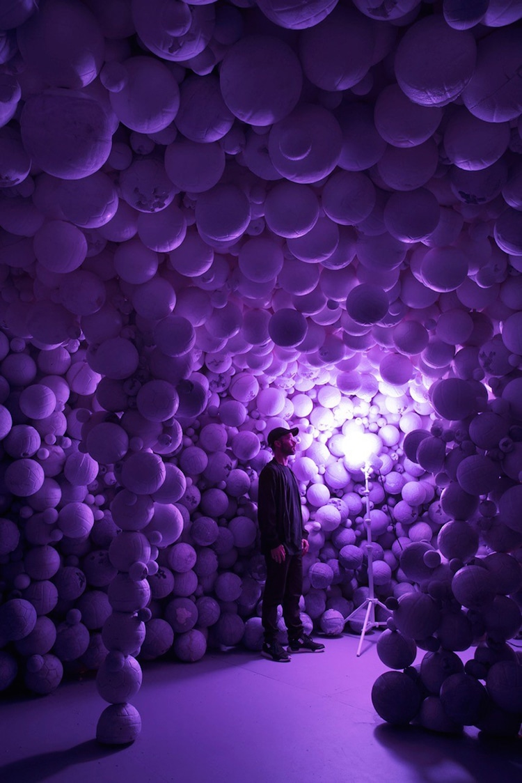 purple sportsball art installation