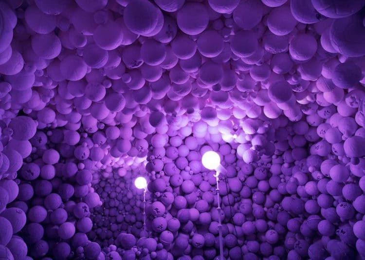 purple sportsball art installation