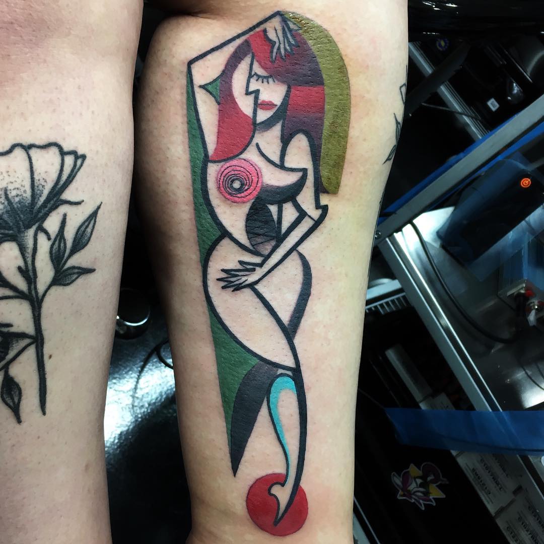 Brightly Colored Abstract Tattoos Influenced by Cubism