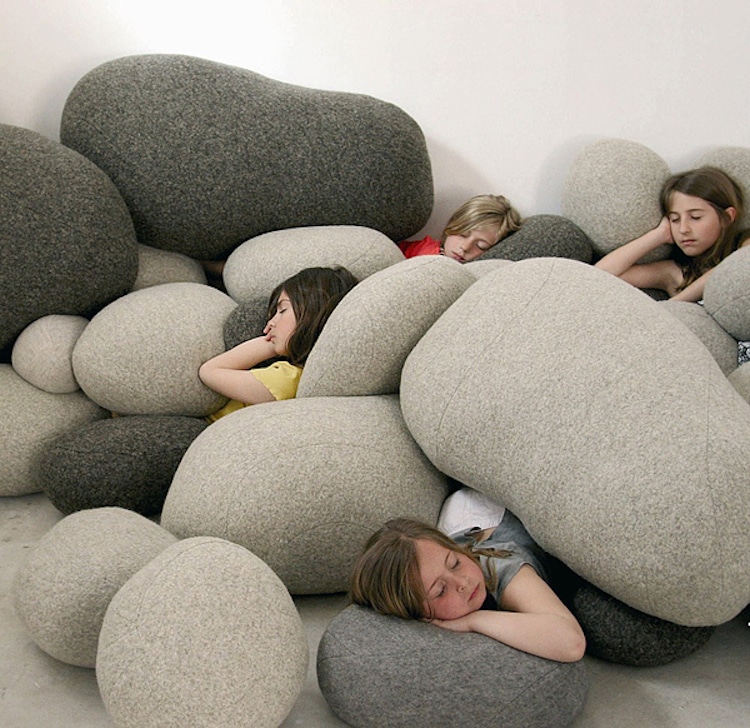 nature-inspired furniture pebble pillows cushions