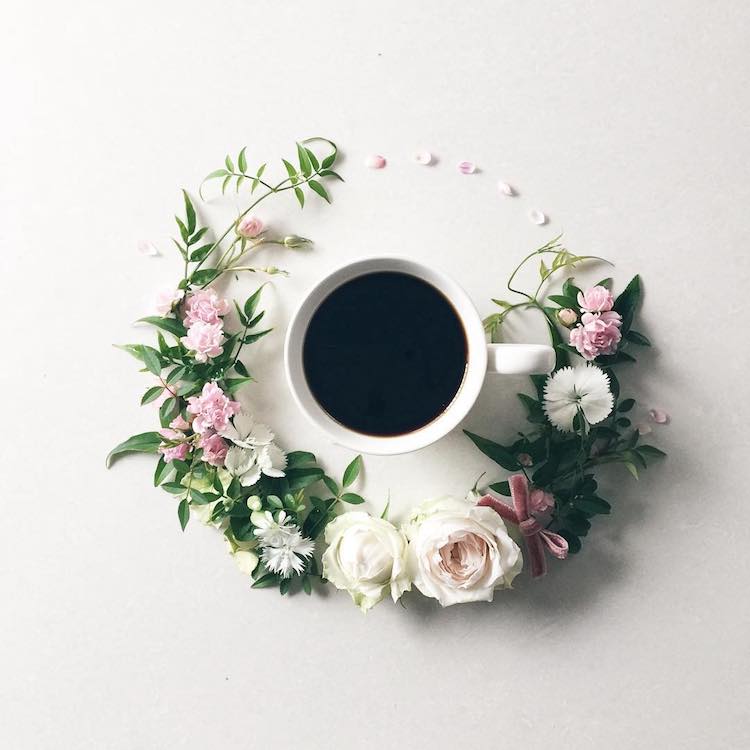 Delicate Flower Arrangements Create Colorful Morning Coffee Art