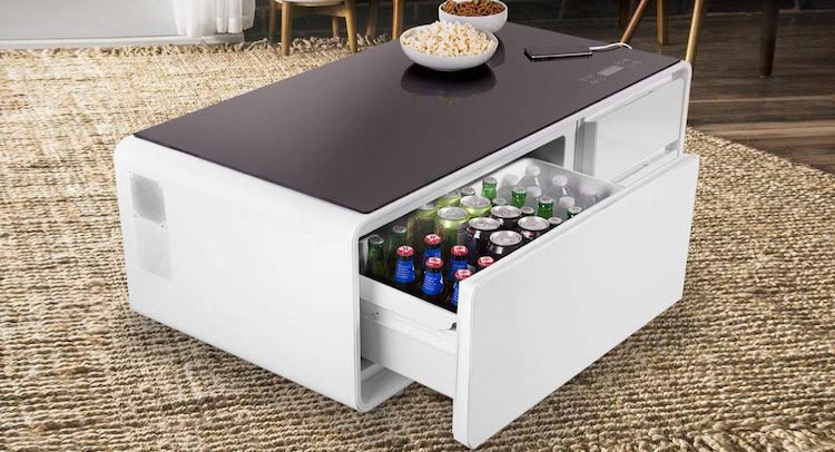 Mini fridge on sale coffee table